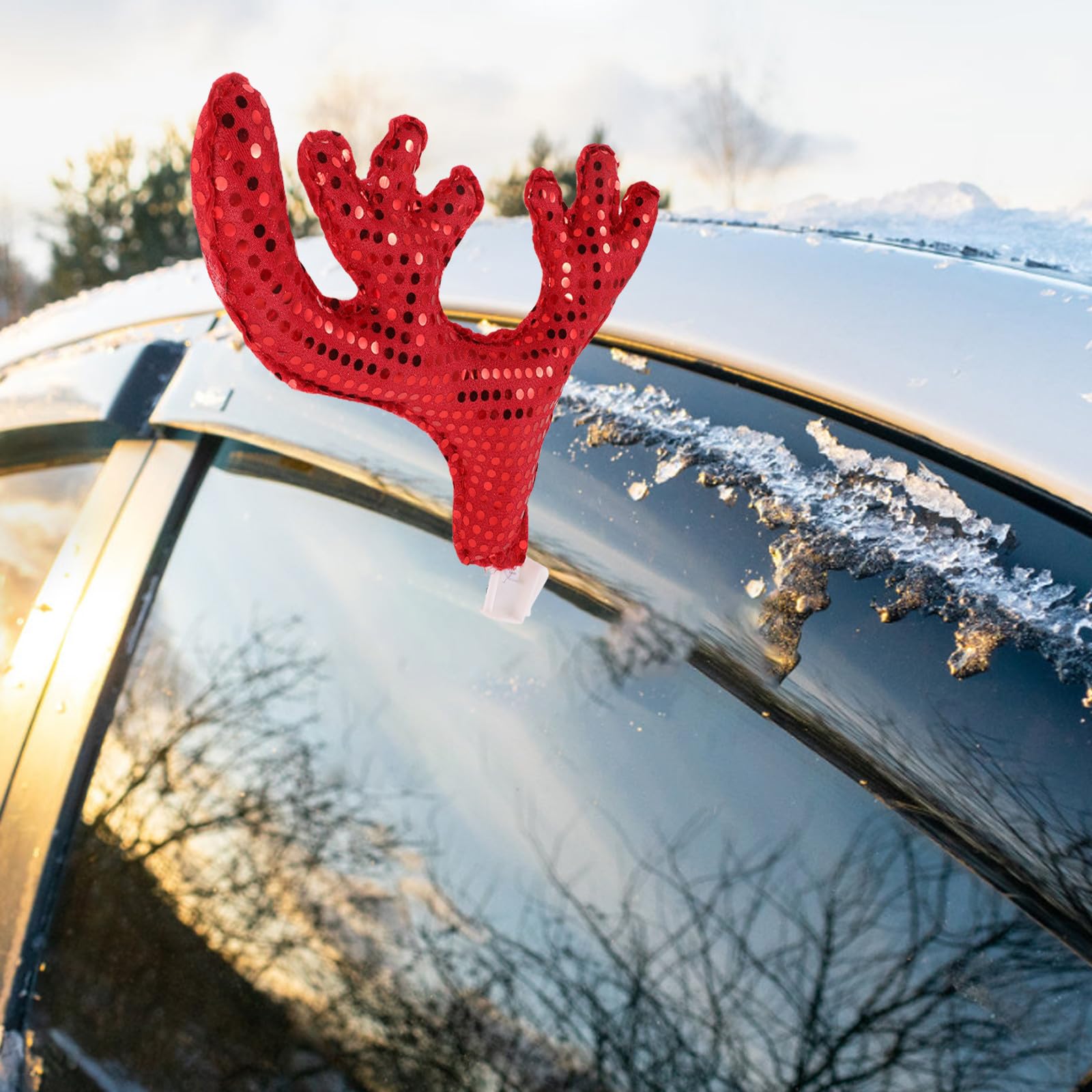 Decorazione Natalizia per Auto Corna di Renna Rosse in Plastico e Tessuto, Accessori Festivi per Finestra Auto per Natale e Vacanze, Set