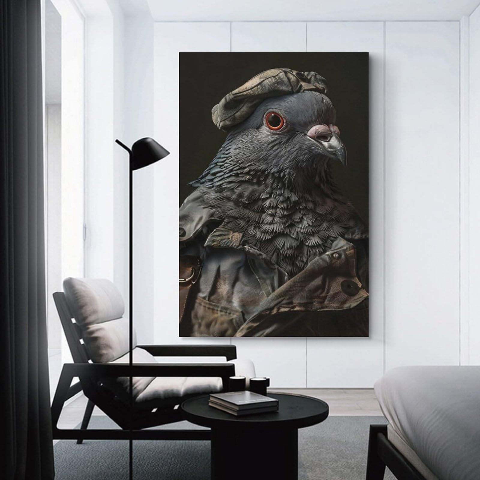 Junmoney Pigeon in Uniform Canvas Wall Picture 16x24inch(40x60cm), for Entryway, Lounge Links Or Small Walls, Decorative Canvas Styling for Entry Areas