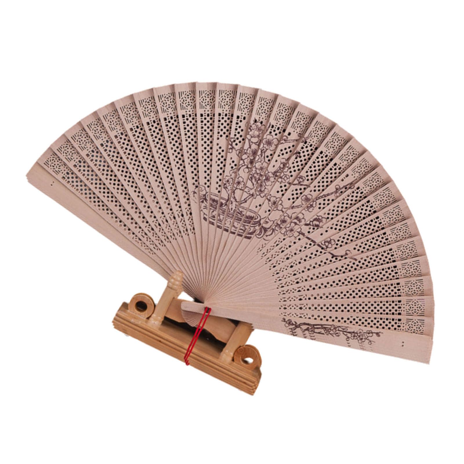 Elnwnnkc Plum Bossom Sophisticated Handcrafts Wood Fan Handheld Folding Fan With Authentics Chinese Florals Pattern For Collection And Use Hollow Carves
