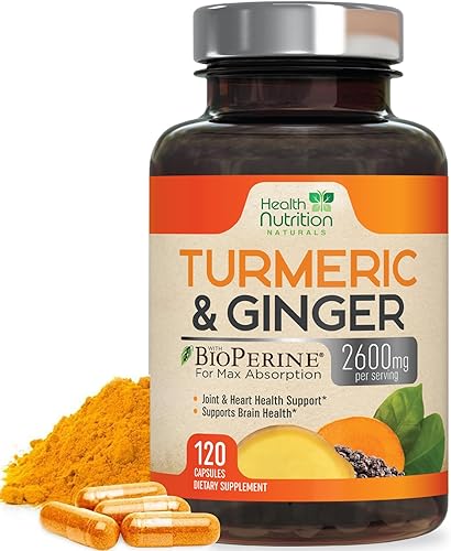 Curcumina de cúrcuma con BioPerine y jengibre  95% curcuminoides estandarizados 2600 mg  Pimienta negra para máxima absorción, apoyo natural para