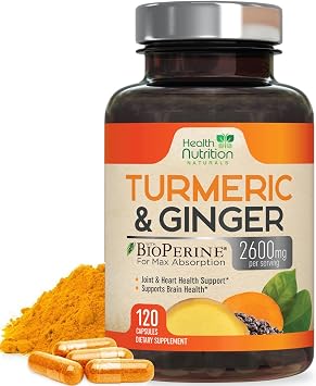 Turmeric Curcumin Supplement - 95% Curcuminoids with Organic Turmeric & Ginger, BioPerine Black Pepper Extract for Best Absorption, Natural Vegan Joint Support, Non-GMO, Bottled in USA - 120 Capsules