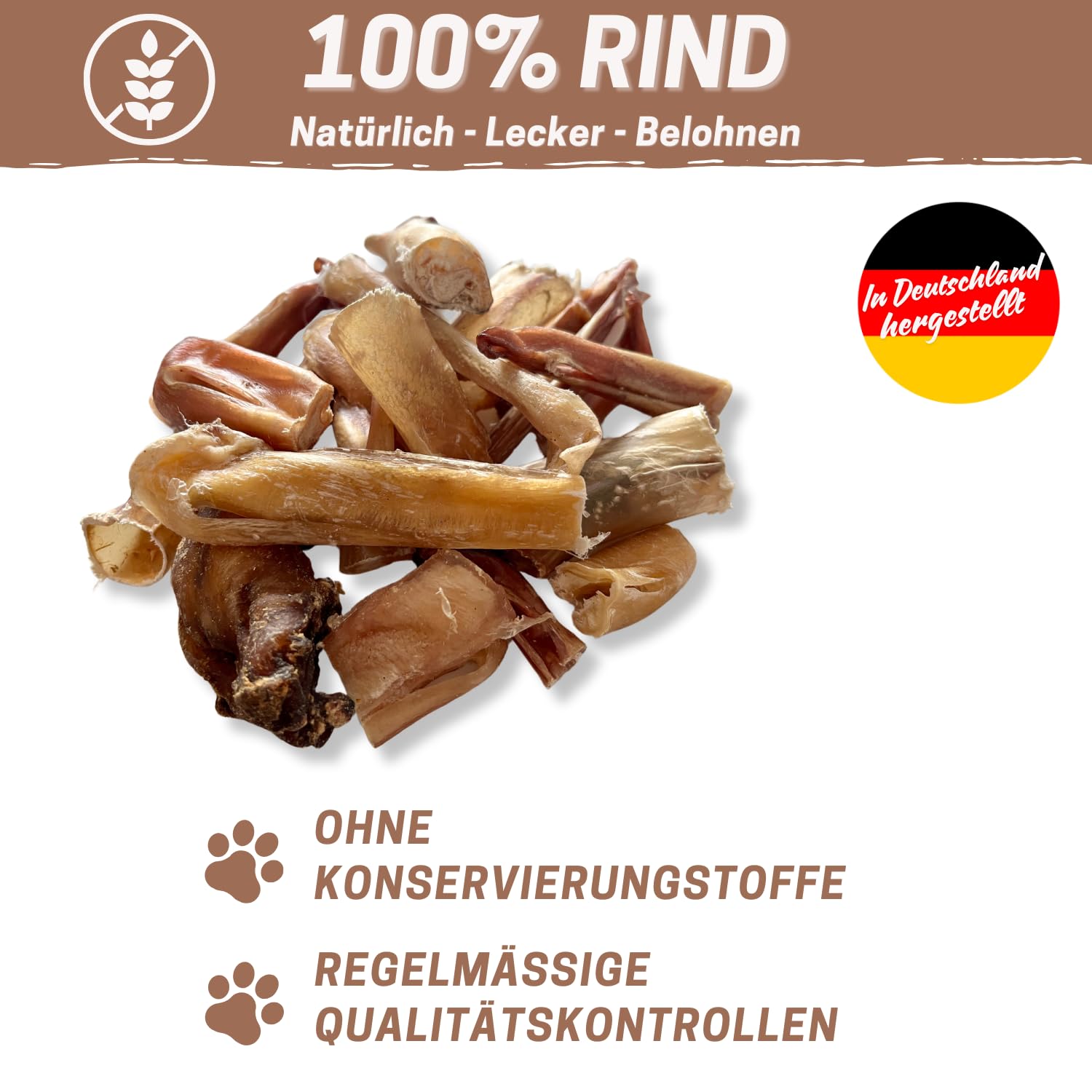 PrideDogs Ochsenziemer für Hunde - Abschnitte 1kg - Zahnpflege Leckerli mit langem Kauspaß