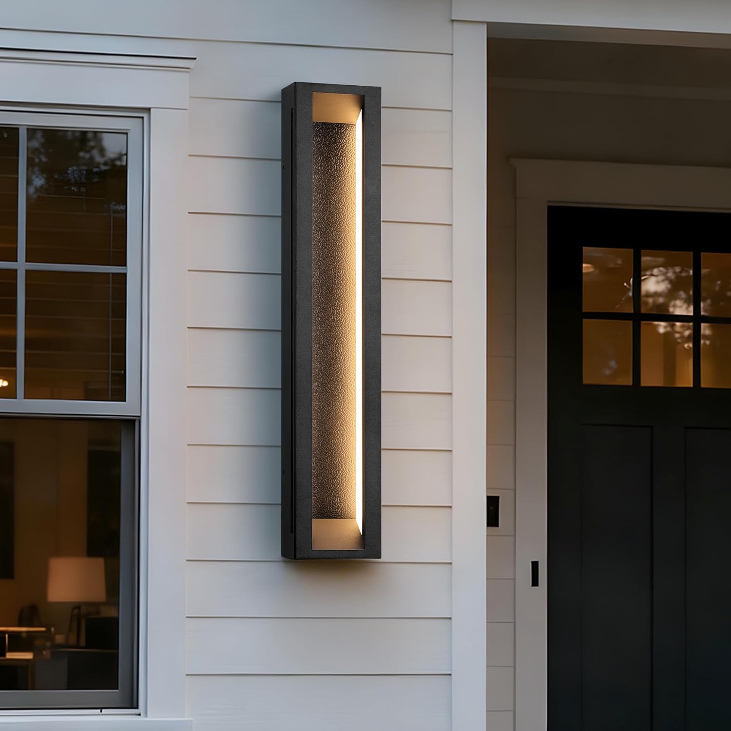 30 Inch Heavy Duty Modern Outdoor Wall Lights, 3000K LED Outdoor Sconce with Water Ripple Metal, IP65 Waterproof Matte Black Exterior Lighting Fixtures for House Porch Patio Garage Dark Sky