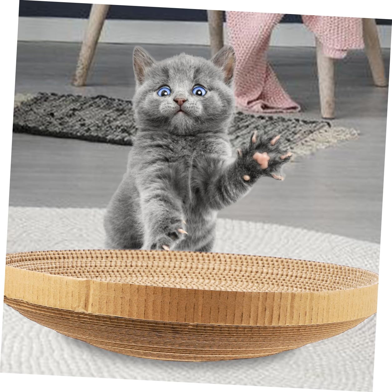 Kratzmatten Ersatz für Katzen, 3 Stück-Pack Rund aus Wellpappe
