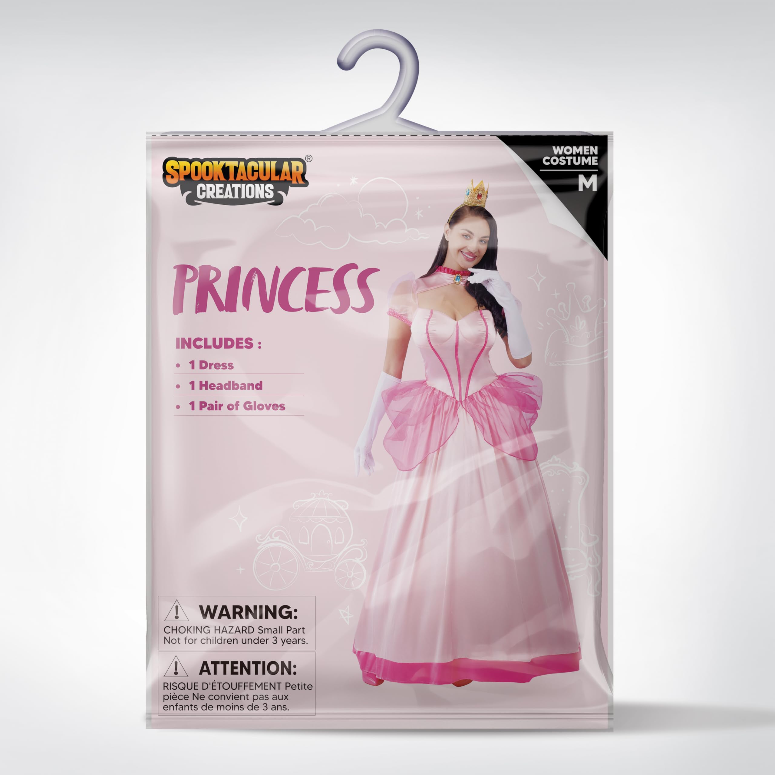 Spooktacular Creations Disfraz Mujer Vestido Rosa Melocotón con Guantes y Corona, Vestido Princesa para Disfraces Halloween Mujer 2024, Fiestas de Disfraces-S