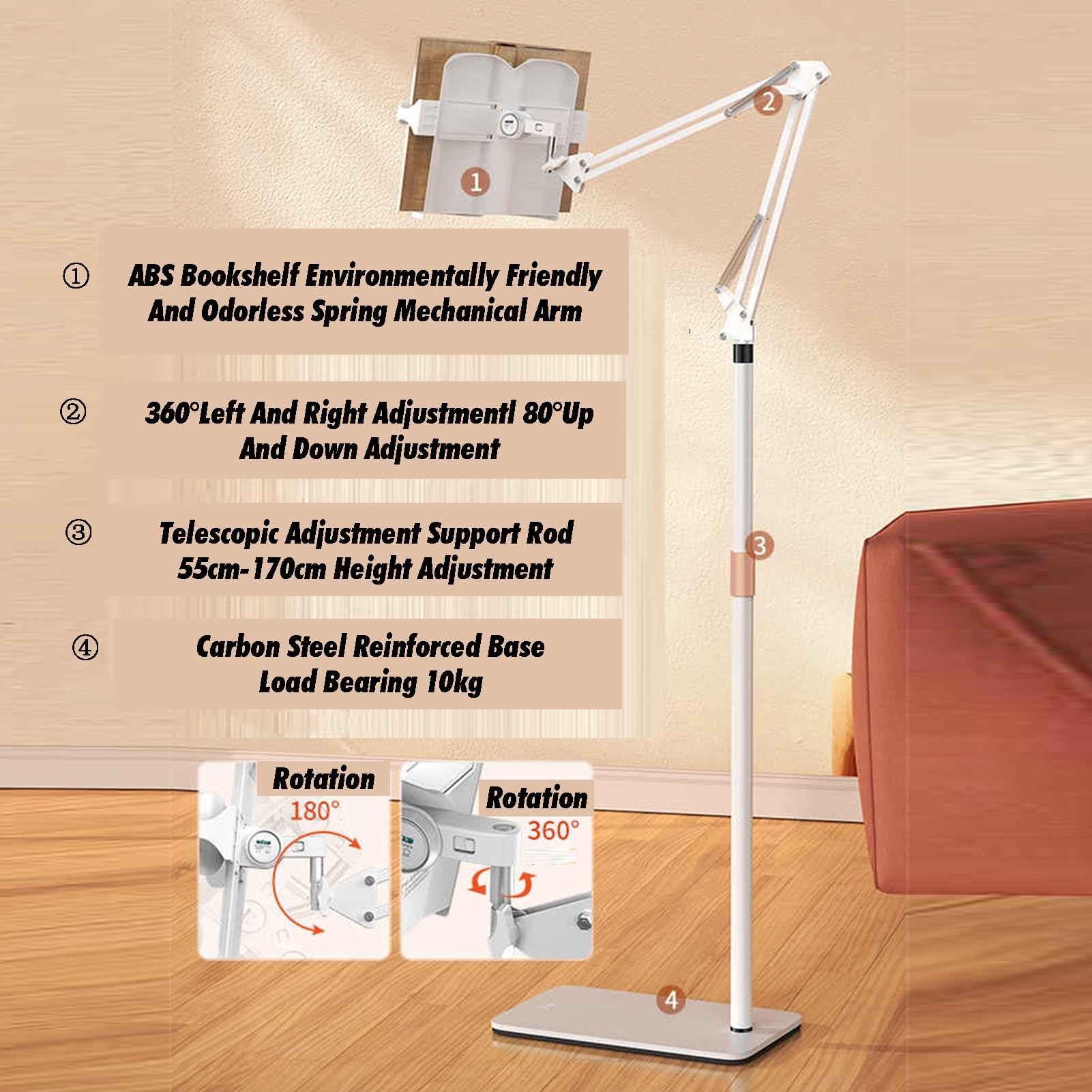 Generico Supporto Regolabile per Libri da Lettura, Libri di Cucina, spartiti Musicali e Laptop – Altezza 55-170 cm con fermapagine per Un utilizzo a Mani libere, Perfetto per casa e Ufficio.