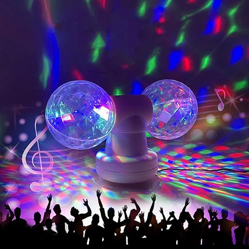 Lámparas de bola de discoteca doble cabeza giratoria de 4 pulgadas bola de discoteca RGB alimentada por cable USB bola de lámpara LED giratoria de