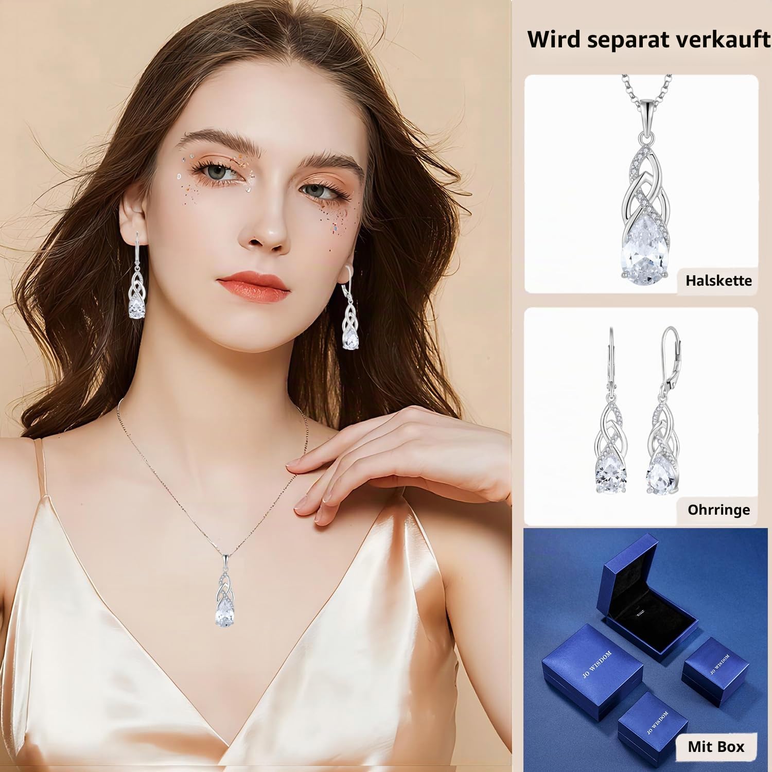 JO WISDOM Damen Hängende Ohrringe Silber 925 Unendlichkeits Keltischem Knoten Ohrhänger 3A Zirkonia Geburtsstein,Irischer Schmuck für Frauen