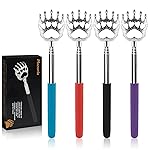 (4-Pack) Extendable Back Scratchers - Metal Claws with Telescopic Rubber Handles - Stocking Stuffers for Men, Women, Kids - Christmas Gift