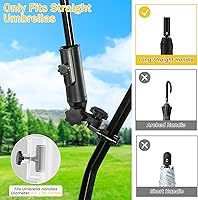 Vista 3 de Soporte de paraguas de carrito de golf resistente, base de aluminio ajustable de 180° para cochecito, bicicleta, silla de ruedas, bicicleta, silla