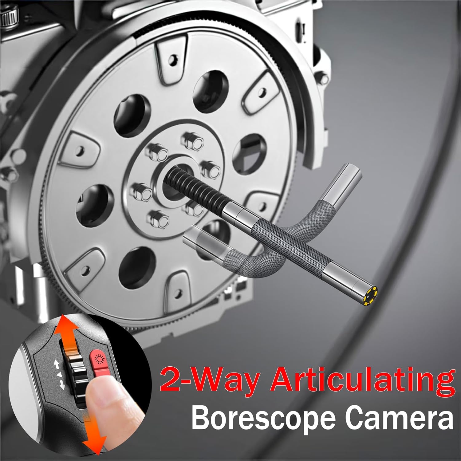 Articulating Borescope Camera with Light,Two-Way Industrial Endoscope Inspection Camera with 0.24In Articulated Probe, 5.3FT Flexible Snake Bore Scope Cam for Automotive Engine Inspect