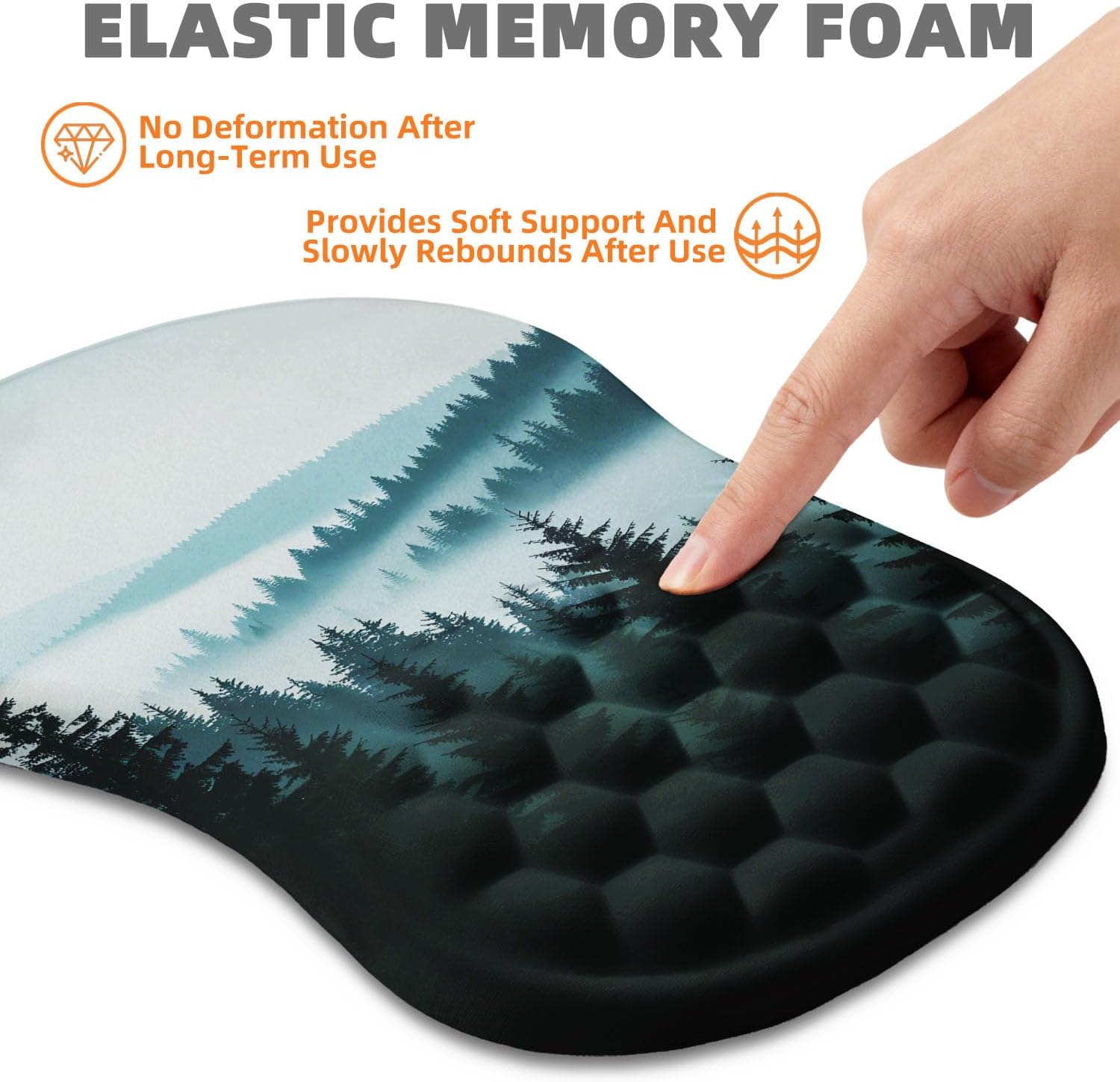 Ergonomic Mouse Pad with Wrist Rest, Memory Foam Wrist Support for Carpal Tunnel Pain Relief, Massage Design Mousepad and Non-Slip Base for Office and Gaming, 12x8 Inch, Grey Forest