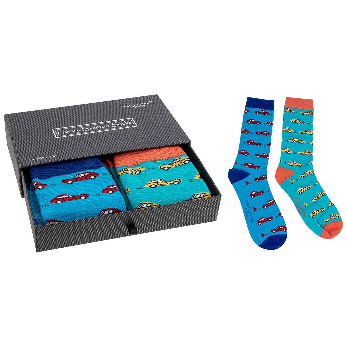 Equilibrium Men's Blue Bamboo Socks Inside A Gift Box - Car Design