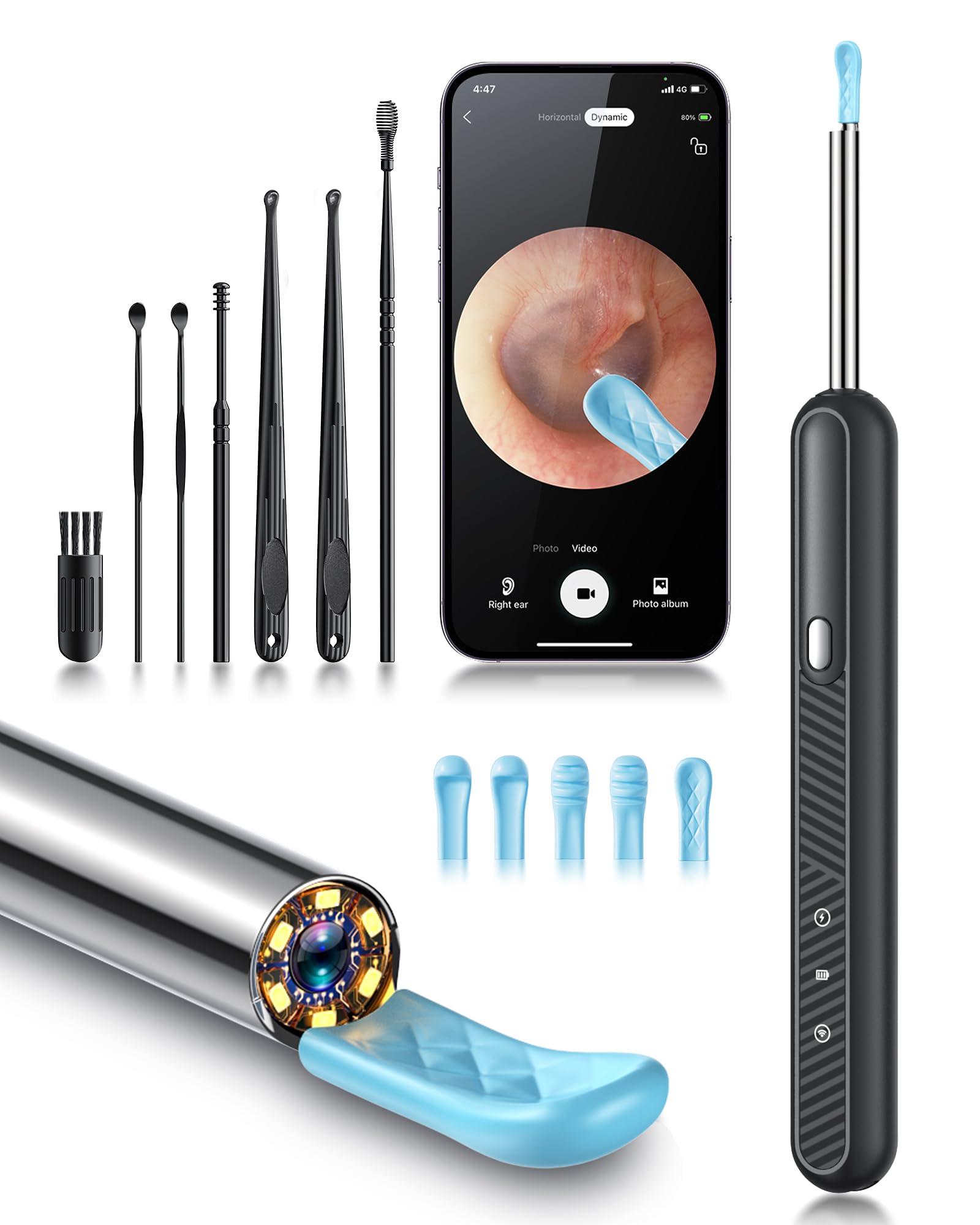 Loyker Ear Wax Removal Tool Camera, FSA HSA Eligible, Ear Cleaner with 1080P Camera, Earwax Removal Cleaning Kit with 6 Ear Pick, Otoscope for iPhone, iPad, Android Phones, Black