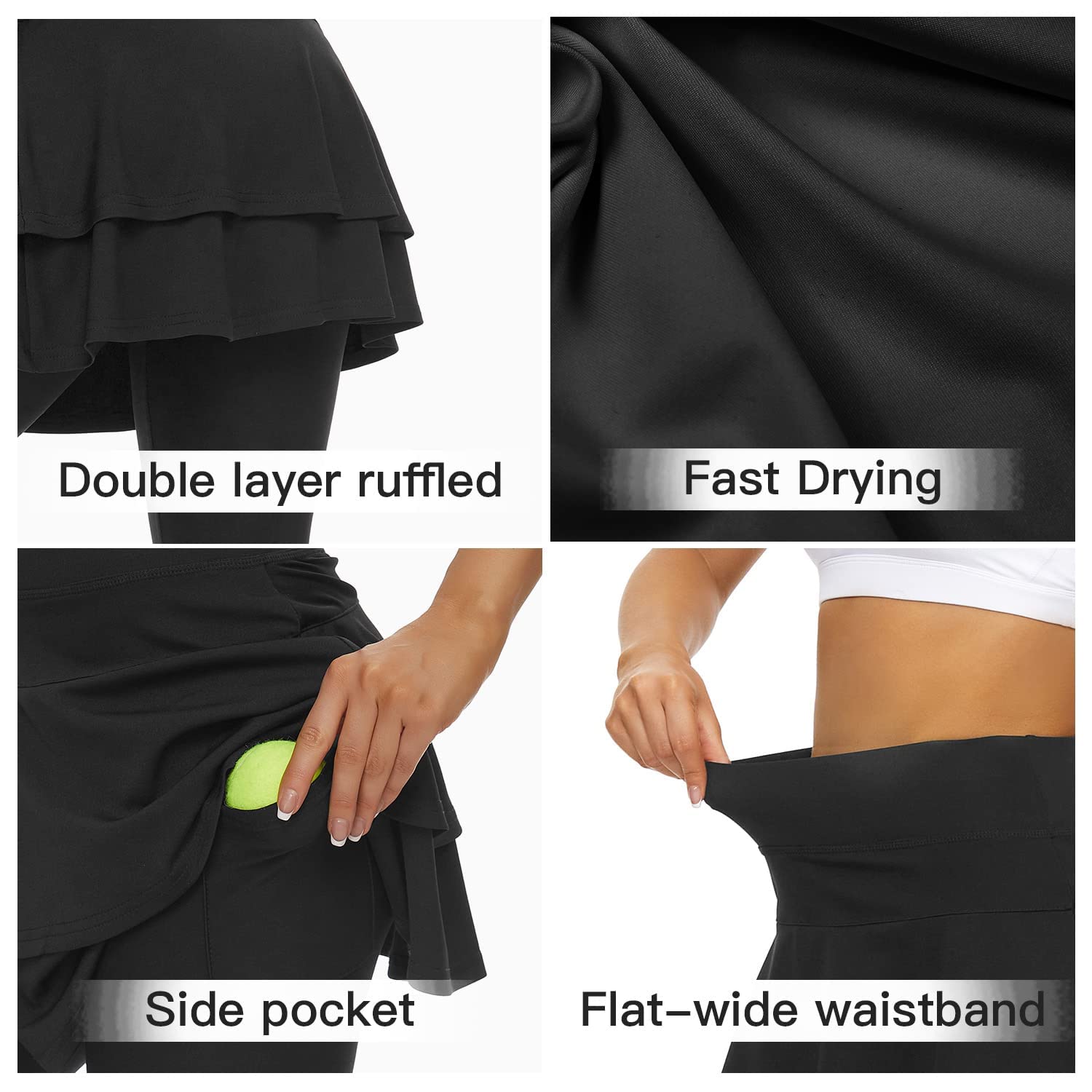 WOWENY Jupes de Sport Femme avec Poche, Femmes Jupe Basique Plissée Patineuse Fille Elastique Court Mini Jupe, Short Short Tennis Golf Entraînement Sports Pantskirts