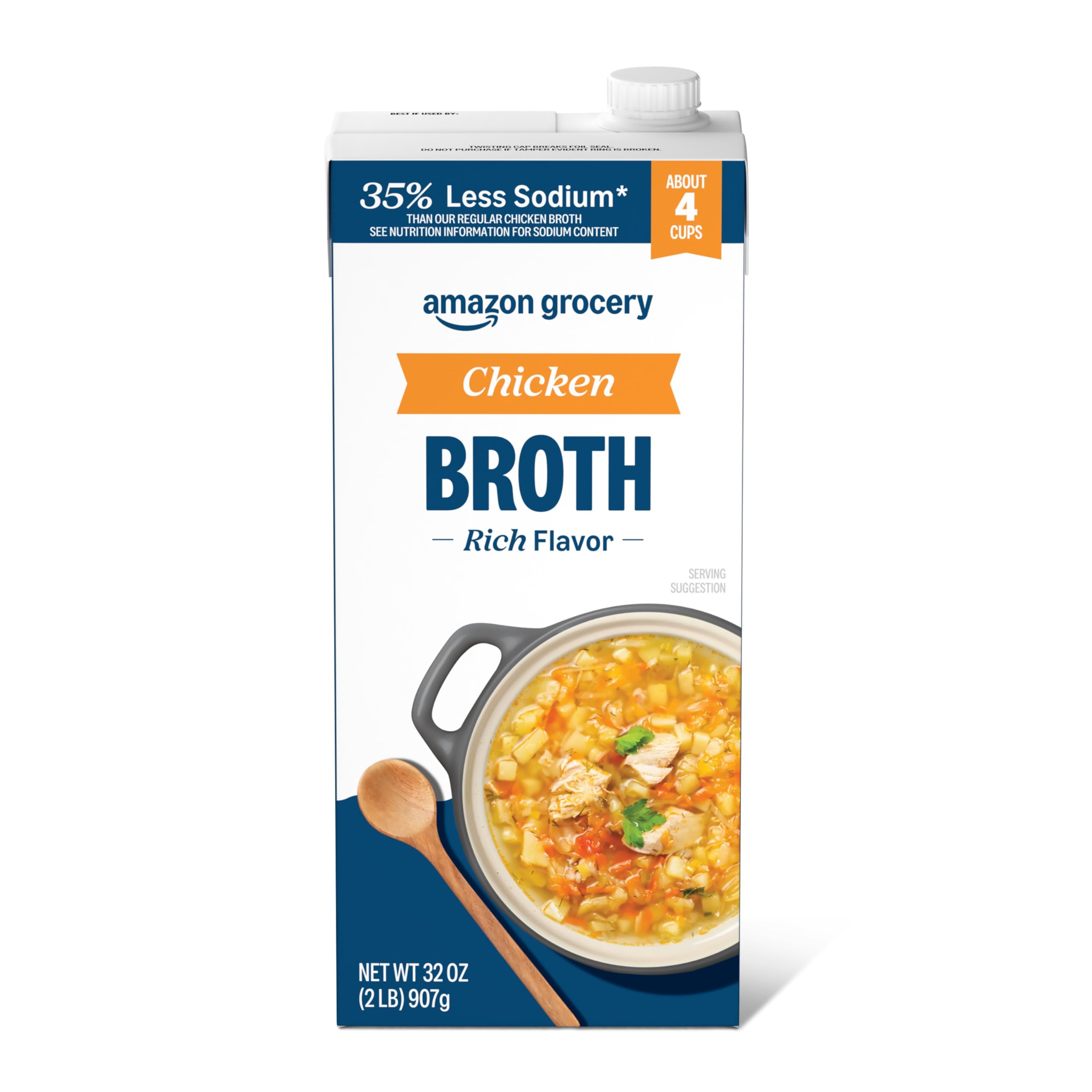 Amazon Grocery, Chicken Broth, 35% Less Sodium, 32 Oz (Previously Amazon Fresh, Packaging May Vary)