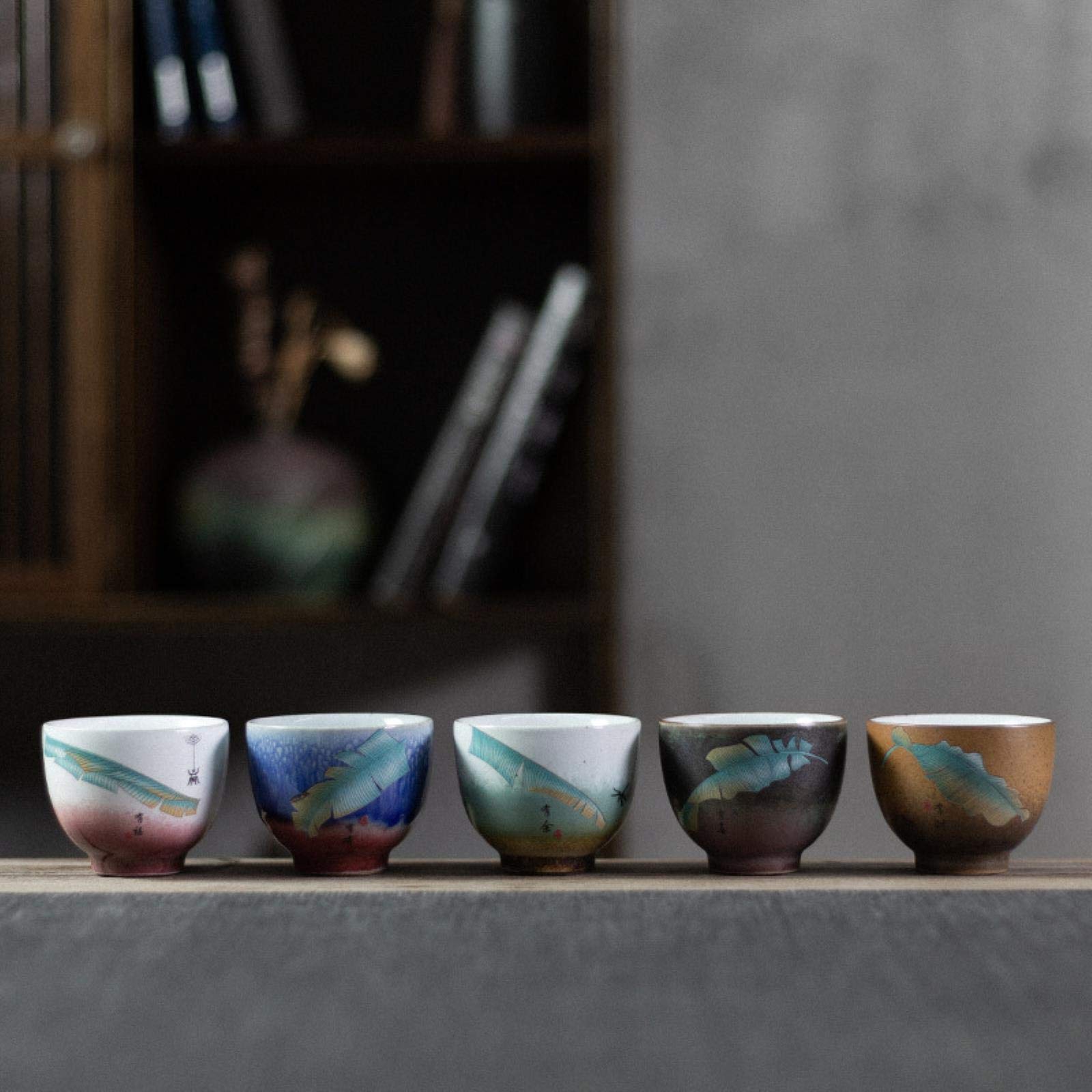 Taza de té de cerámica japonesa para el hogar, horno de cerámica, 5 unidades, ceremonia de té