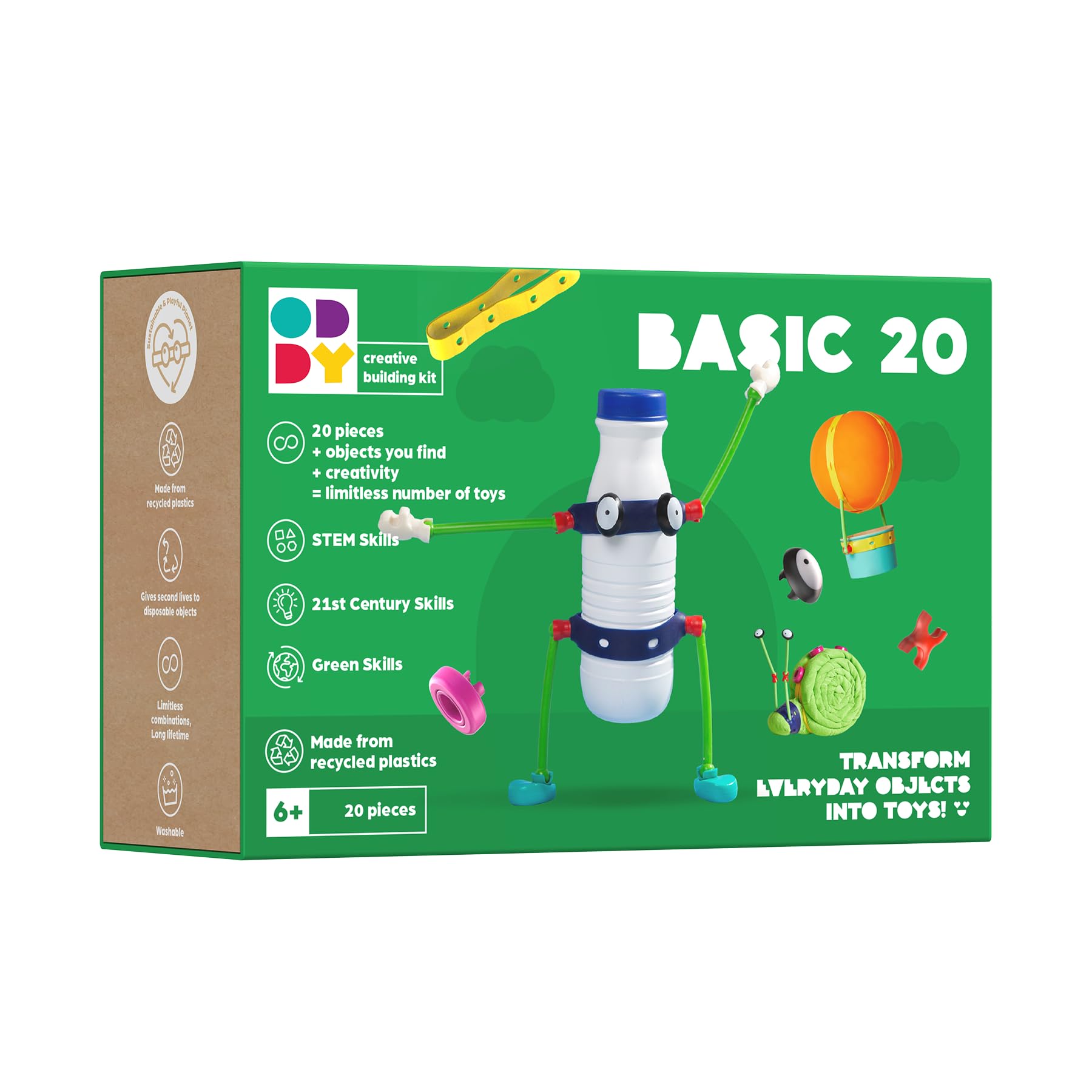 Oddy Creative Building KitBasic 20 Play - Eco-Friendly Toy Set for Kids 6+, STEM Learning