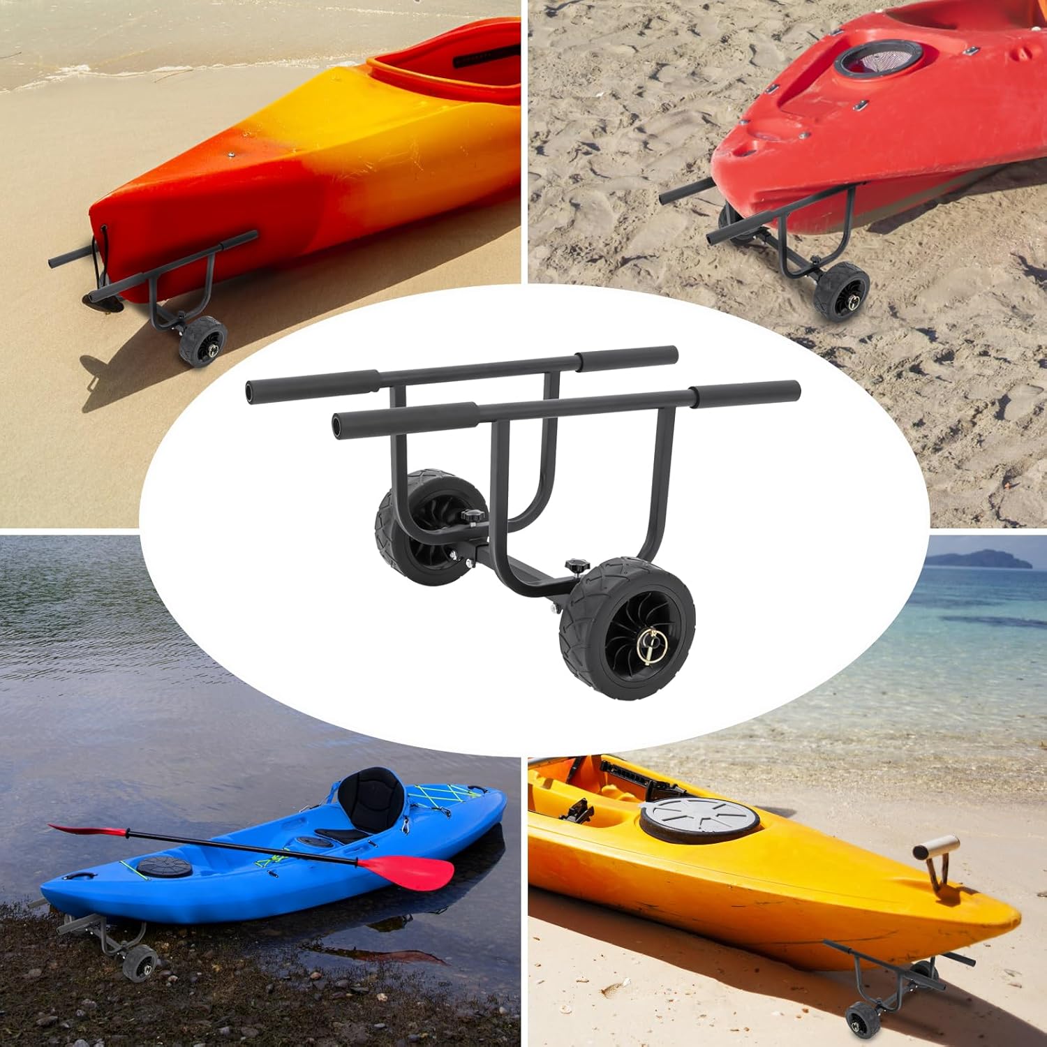 Fishing Kayak Beach Sand Cart, 220LB Canoe Carrier Trailer with 8In Tires, Adjustable Width Dolly for Kayaks, Canoes