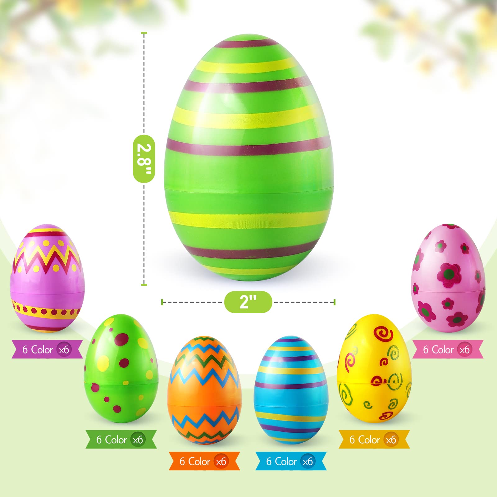 Pack De 36 Huevos De Pascua De Plástico Para Colgar Y Pintar – 12 Diseños Distintos, Superficie Lisa, Ideales Para Decorar Interior Y Exterior, Y Para Buscar Huevos En Familia