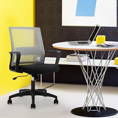 Miniatura 9 de Silla de oficina, silla ergonómica de escritorio de malla con respaldo medio, silla de malla giratoria de altura ajustable, silla de computadora con