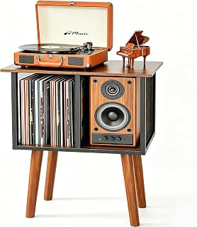 Record Player Stand, Vinyl Record Storage, Mid-Century Modern Record Holder,Record Table, Vintage Vinyl Records Shelf Unit, Small Vinyls Organizer Records Cabinet, Album Storage for Vinyl Records