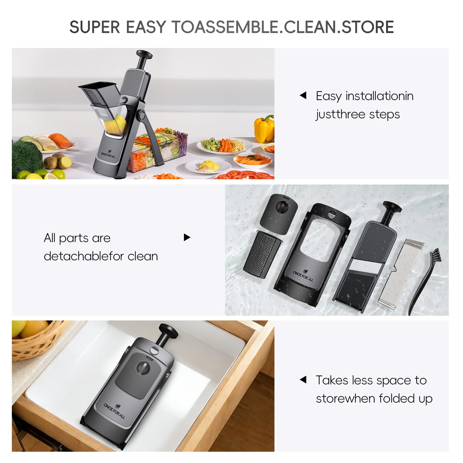 ONCE FOR ALL Krajalnica do warzyw Mandolina Regulowana grubość Ziemniak Cebulka Chopper Kitchen Chopping Artifact Wielofunkcyjny Cutte (Upgrade - czarny)