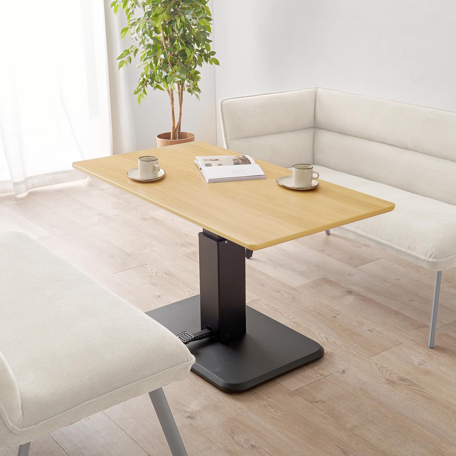 Amazon｜萩原 昇降テーブル ダイニング 幅 115 cm 【 ペダル で 簡単 