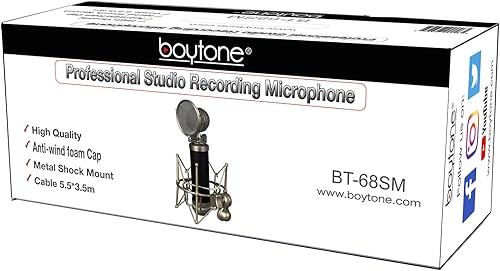 Miniatura 7 de Boytone, Condensador de podcast de grabación de estudio profesional, montaje de choque de metal, tapa antiviento (BT-68SM)