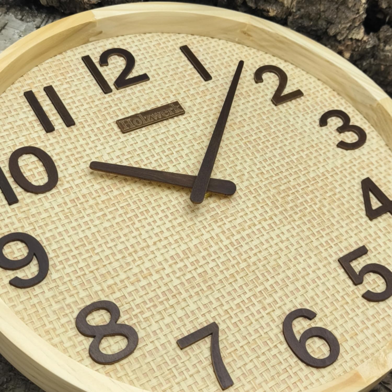 Holzwerk - Reloj de pared con radio de estilo boho de Bali, de ratán, madera natural, reloj de pared, reloj de madera, reloj de pared vintage, reloj controlado por radio, movimiento silencioso, sin