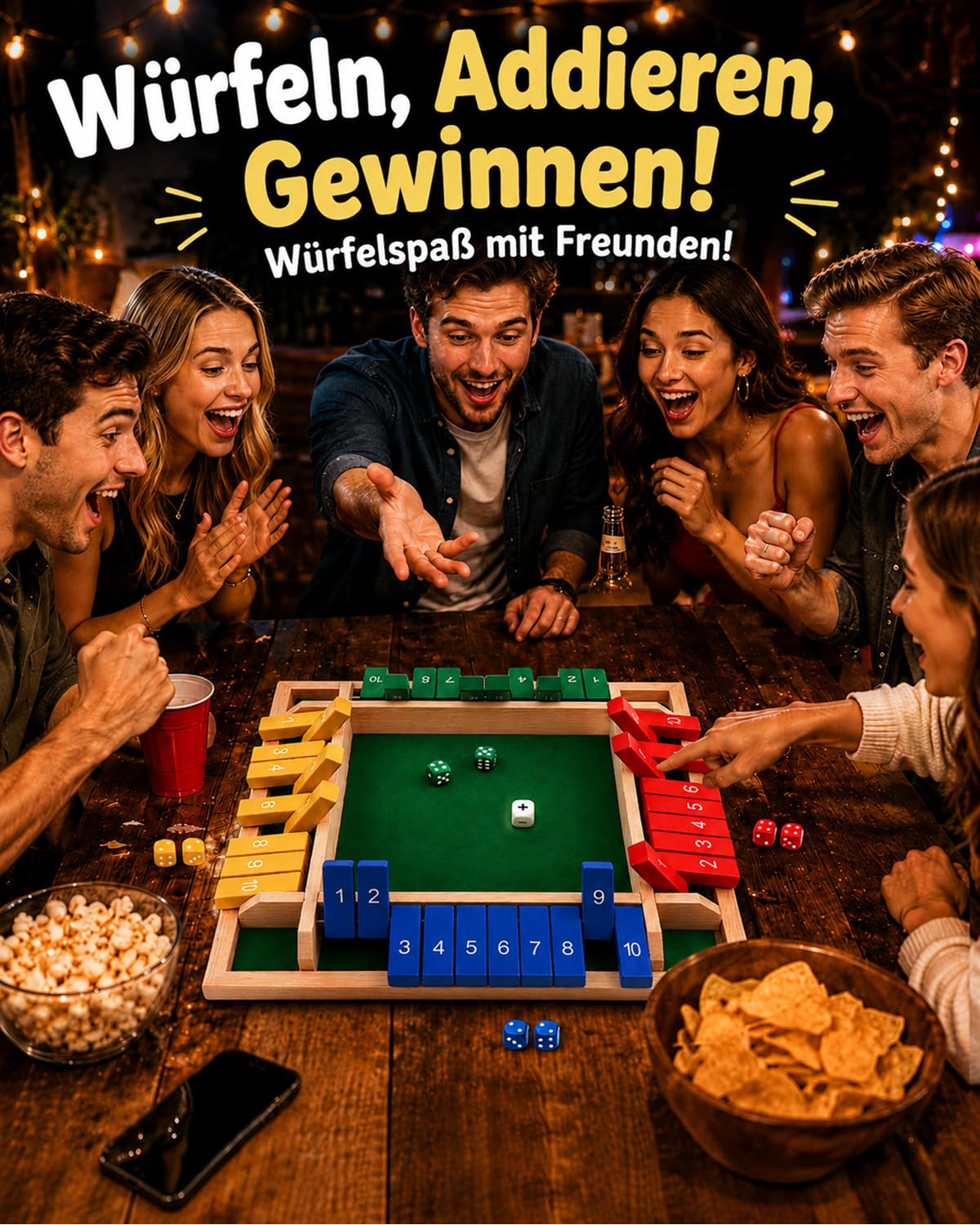Verbesserte 30CM Shut The Box Spiel – Schnelles, unterhaltsames Lern- und Zahlenspiel aus Holz mit 2 Symbolwürfeln, Für 1–4 Spieler, Ideal für Familienabende, Schule, Partys und Senioren