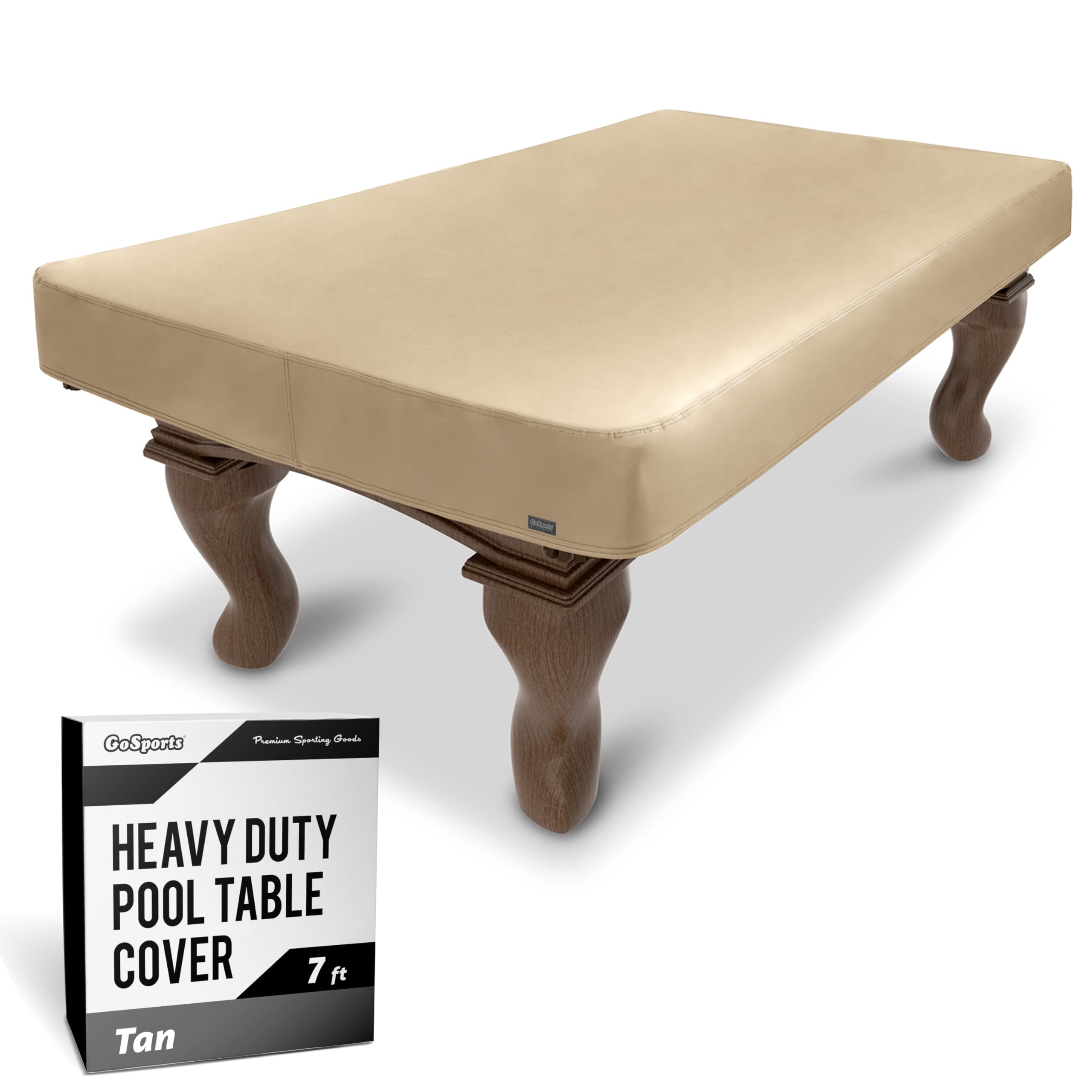 GoSports 7 ft Premium Leatherette Pool Table Cover - Waterproof & Tearproof - Heavy Duty Indoor & Outdoor Billiard Table Cover - Tan