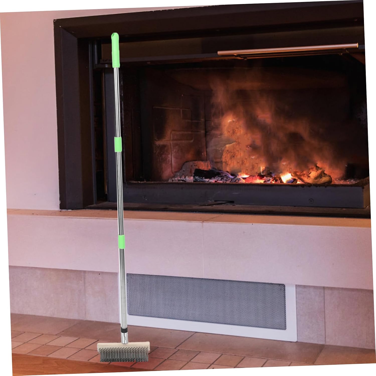 VOSAREA Fireplace Wire Brush Broom High Temperature Resistant and Long Handle 49.2 Inch with Stiff Stainless Steel Bristles Ash Cleaning Brush for Hearth, Stove, Chimney, Suitable