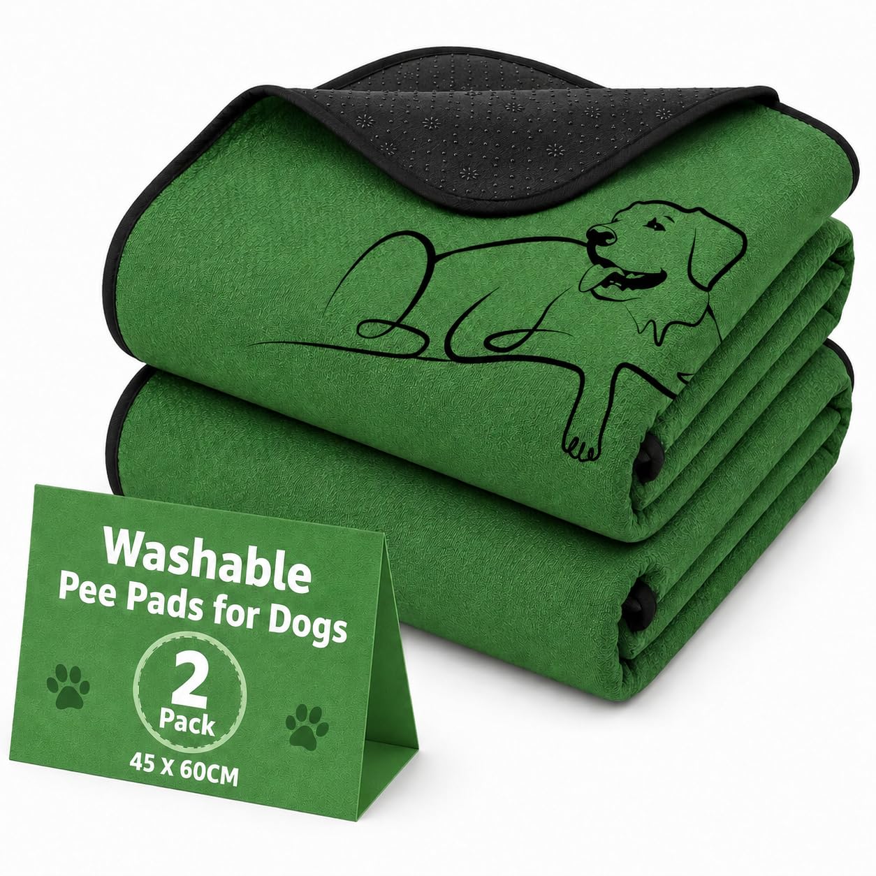 Wnote 2 Pack Reusable Puppy Training Pads, Non-Slip, Green, 45 x 60 cm