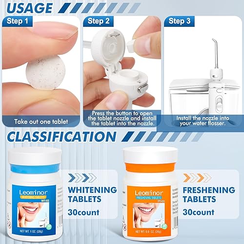 Miniatura 5 de Leominor Tabletas de hilo dental de agua refrescante (60 unidades) – Compatible con WP Plug-in Water Flosser (Lilaca, Botella)..