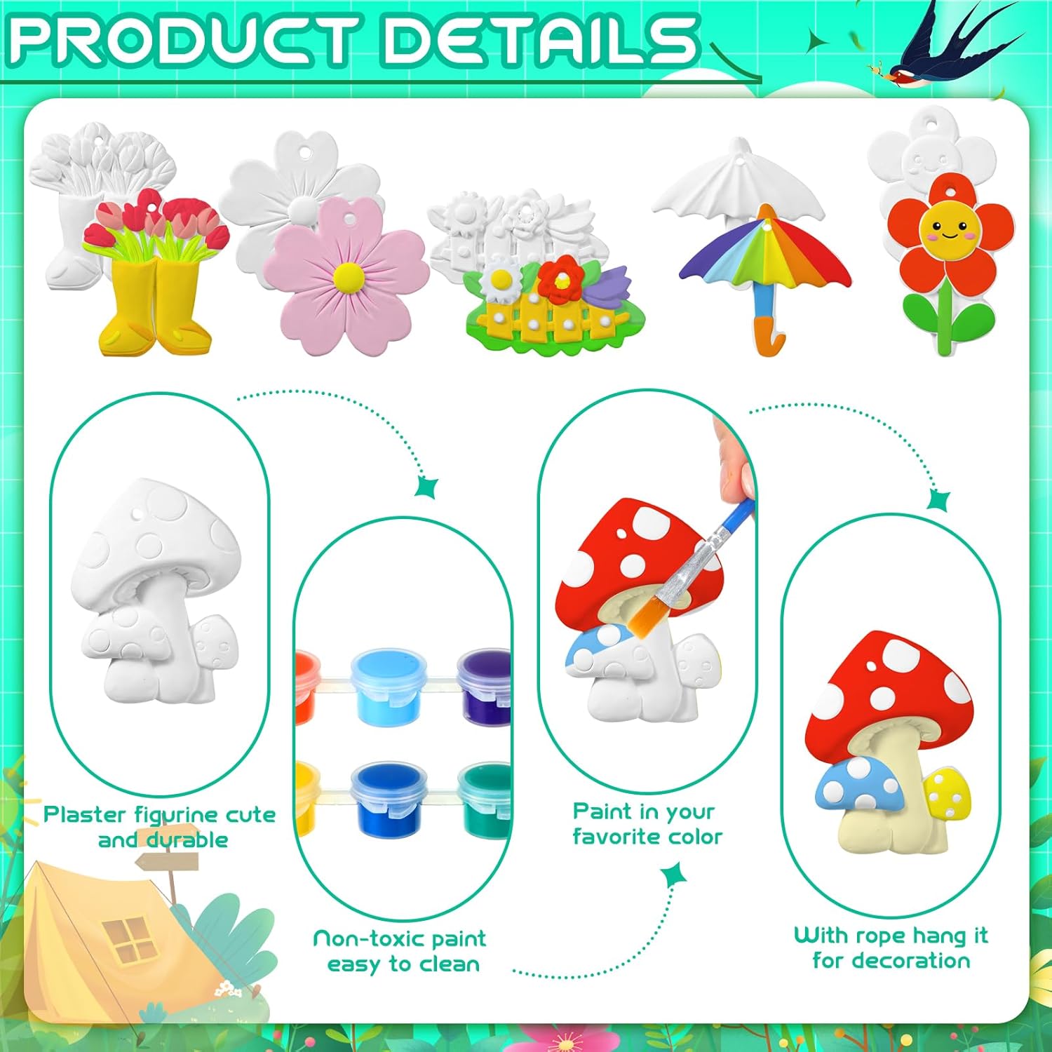 Seenelling 24 Sets Ceramics to Paint Kids Arts and Crafts Painting Kit Unpainted Plaster Statues Paint Your Own Ceramics DIY Paintable Plaster Figurines for Boys Girls Party Decor (Spring)