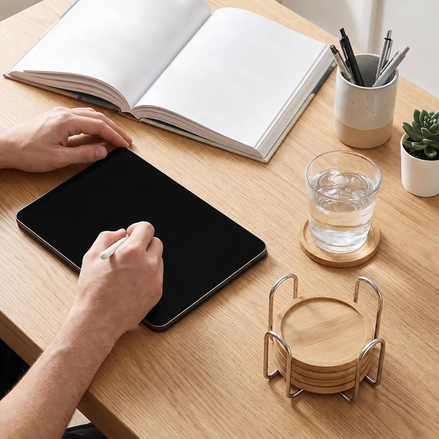 Square Coaster Holder, 4.5 X 4.5 X 2.4 Inch Silver Coaster Holders Without