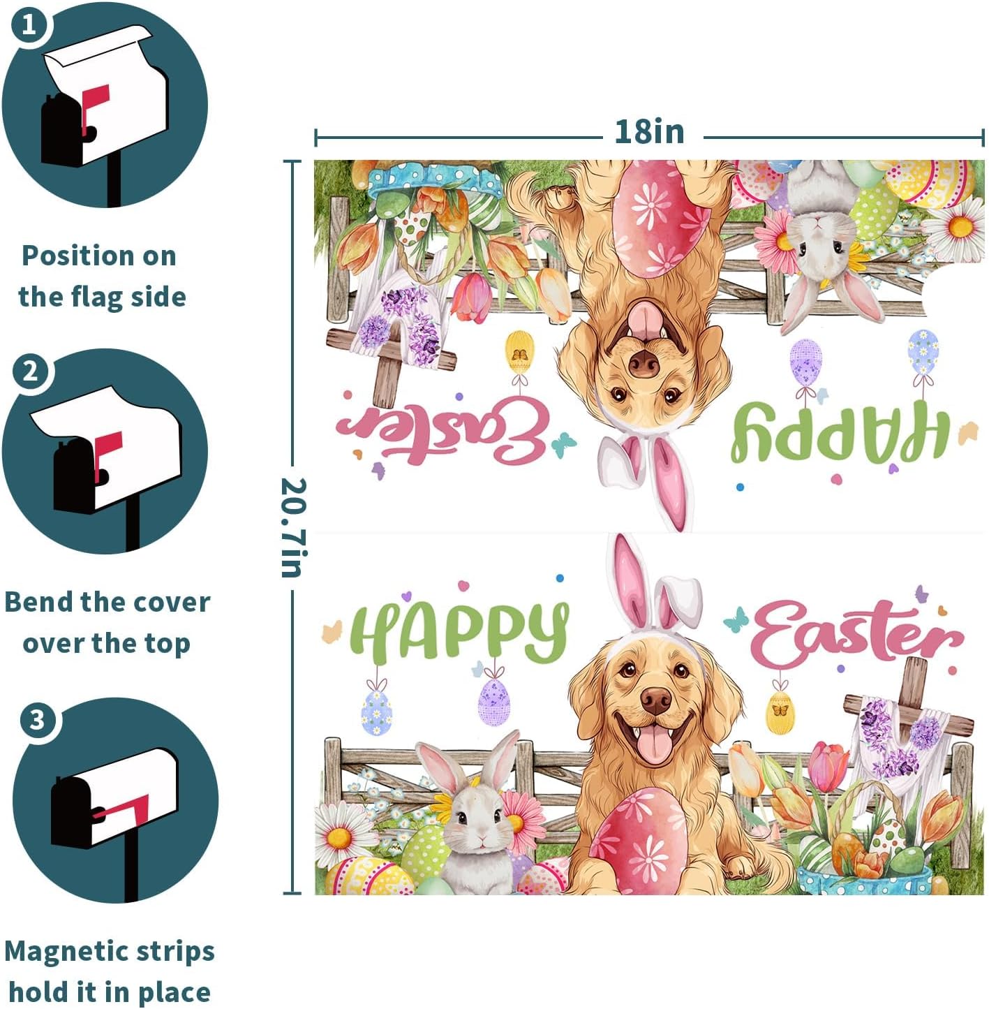Kawani Happy Easter Mailbox Covers Magnetic Spring Bunny Flower Mailbox Cover Standard Size 18 X 21 Inch Easter He is Risen Wrap Post Letter Box Decorative for Outdoor Home Garden Yard
