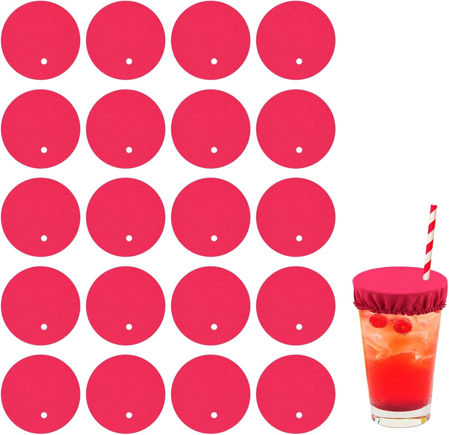 20pcs Drink Cup Shields, Reusable Women’s Alcohol Protection Covers with Straw Hole for Preventing Spiking at Bars Parties and Clubs (Rose Red)