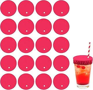 20pcs Drink Cup Shields, Reusable Women’s Alcohol Protection Covers with Straw Hole for Preventing Spiking at Bars Parties and Clubs (Rose Red)