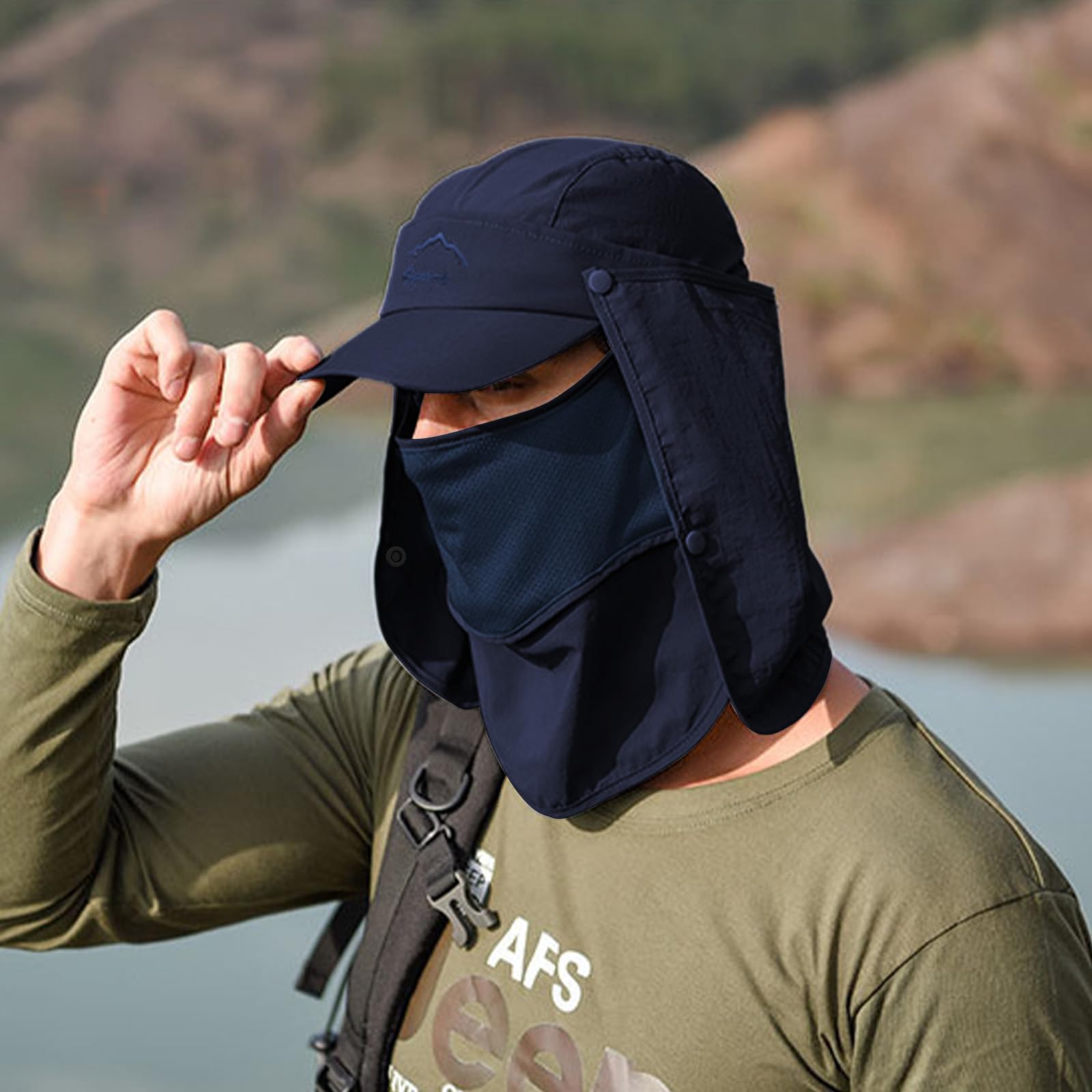 Chapeau de Soleil avec Cou Couverture Faciale Hommes Casquette de Protection Anti-UV Chapeau Trekking Montagne randonnée