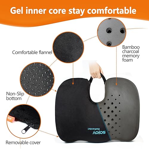 Miniatura 4 de Sojoy Cojín de asiento de oficina de carbón de espuma viscoelástica para silla  respaldo de coxis y coxis, alivio del dolor para oficina, silla,