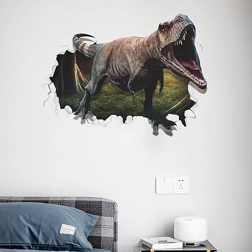 Miniatura 5 de Adhesivos de pared de dinosaurios de tiranosaurio rex feroces de pared de sacinora Wild Jungle Animal, calcomanías de pared extraíbles de vinilo
