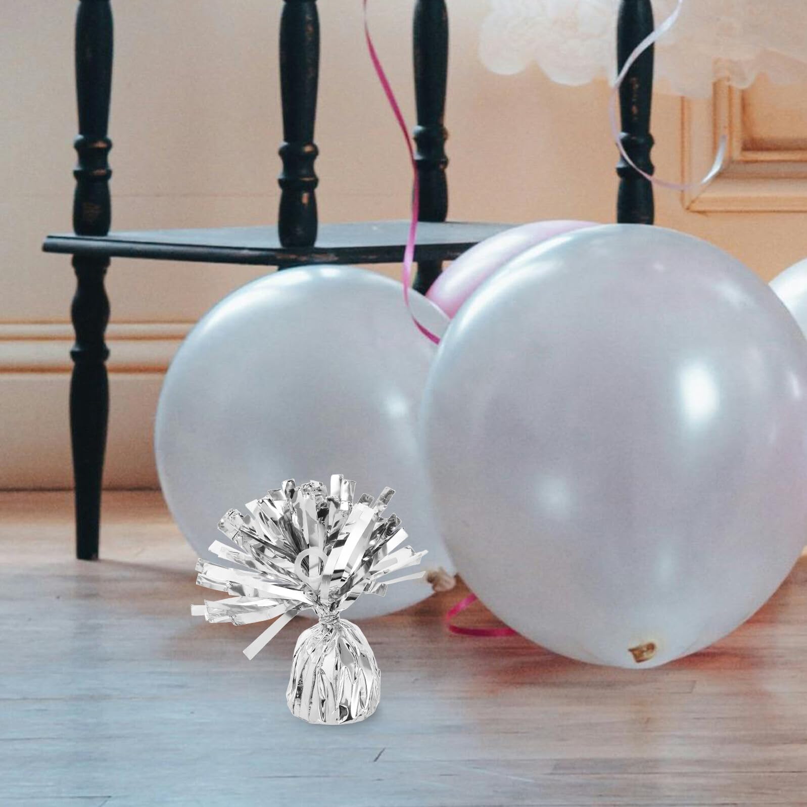 VICASKY 6 Stück Silberne Ballongewichte für Hochzeit und Party Schweres Pet und Zement Material Einfach zu Befestigen Elegantes Design für Langfristige Nutzung