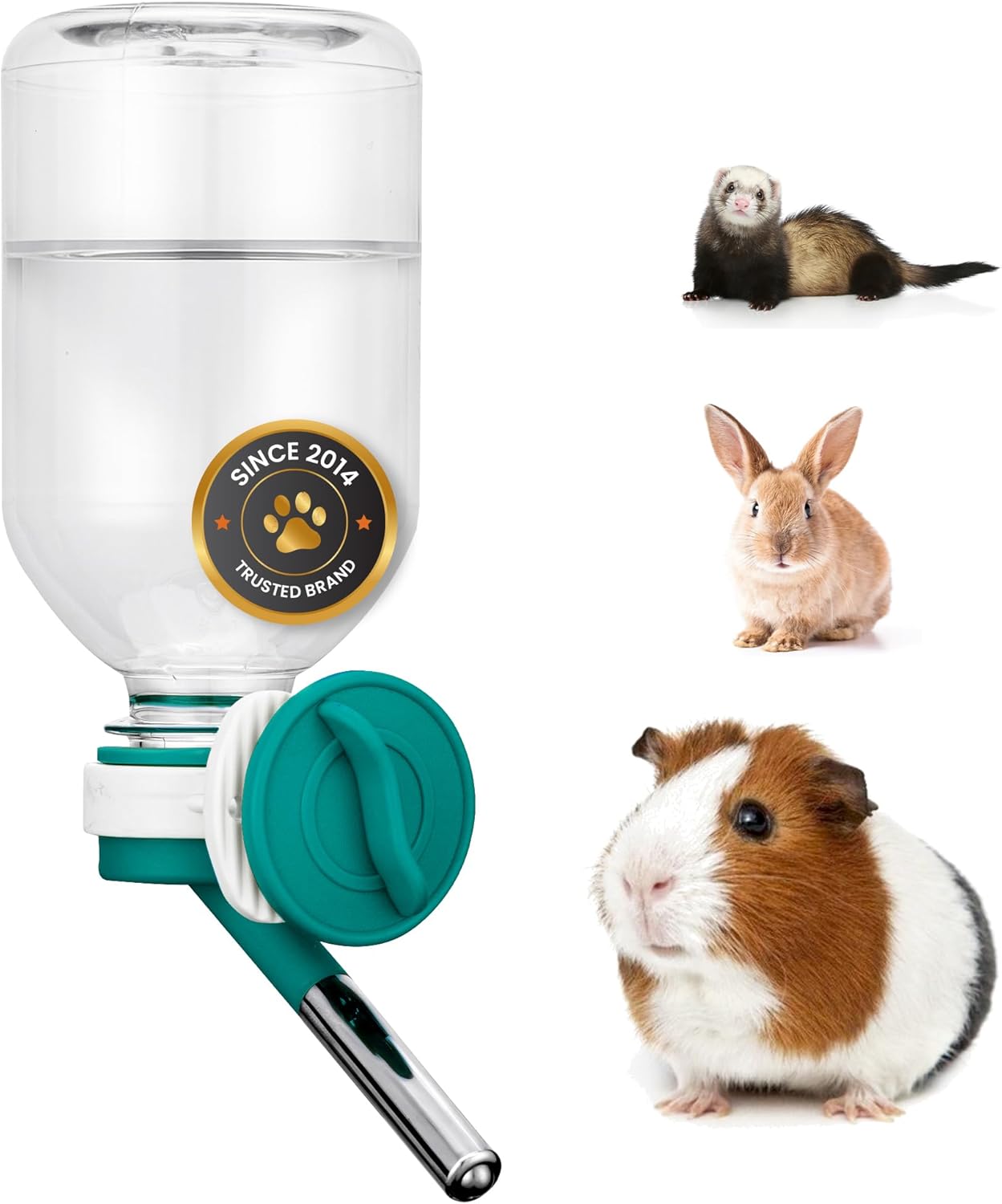Choco Nose No-Drip Water Bottle Feeder for Guinea Pigs, Hamsters, Bunnies, Ferrets, & Small Pets, 10.2 fl.oz, 300ml – Easy to Install in Cages/Crates, US Patented Leakproof Nozzle 10mm, Green (C128)
