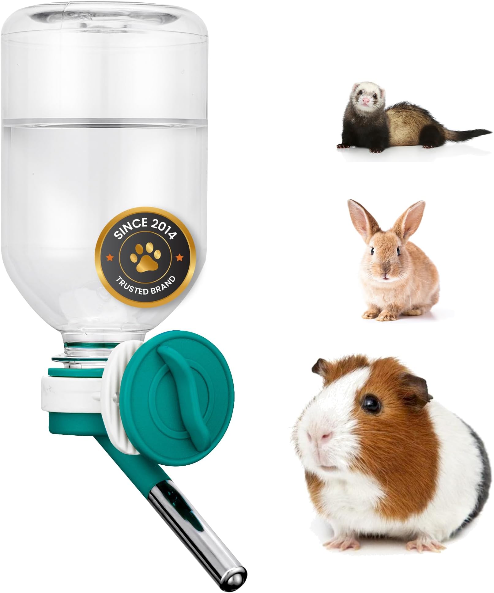 Choco Nose No-Drip Water Bottle Feeder for Guinea Pigs, Hamsters, Bunnies, Ferrets, & Small Pets, 10.2 fl.oz, 300ml - Easy to Install in Cages/Crates, US Patented Leakproof Nozzle 10mm, Green (C128)
