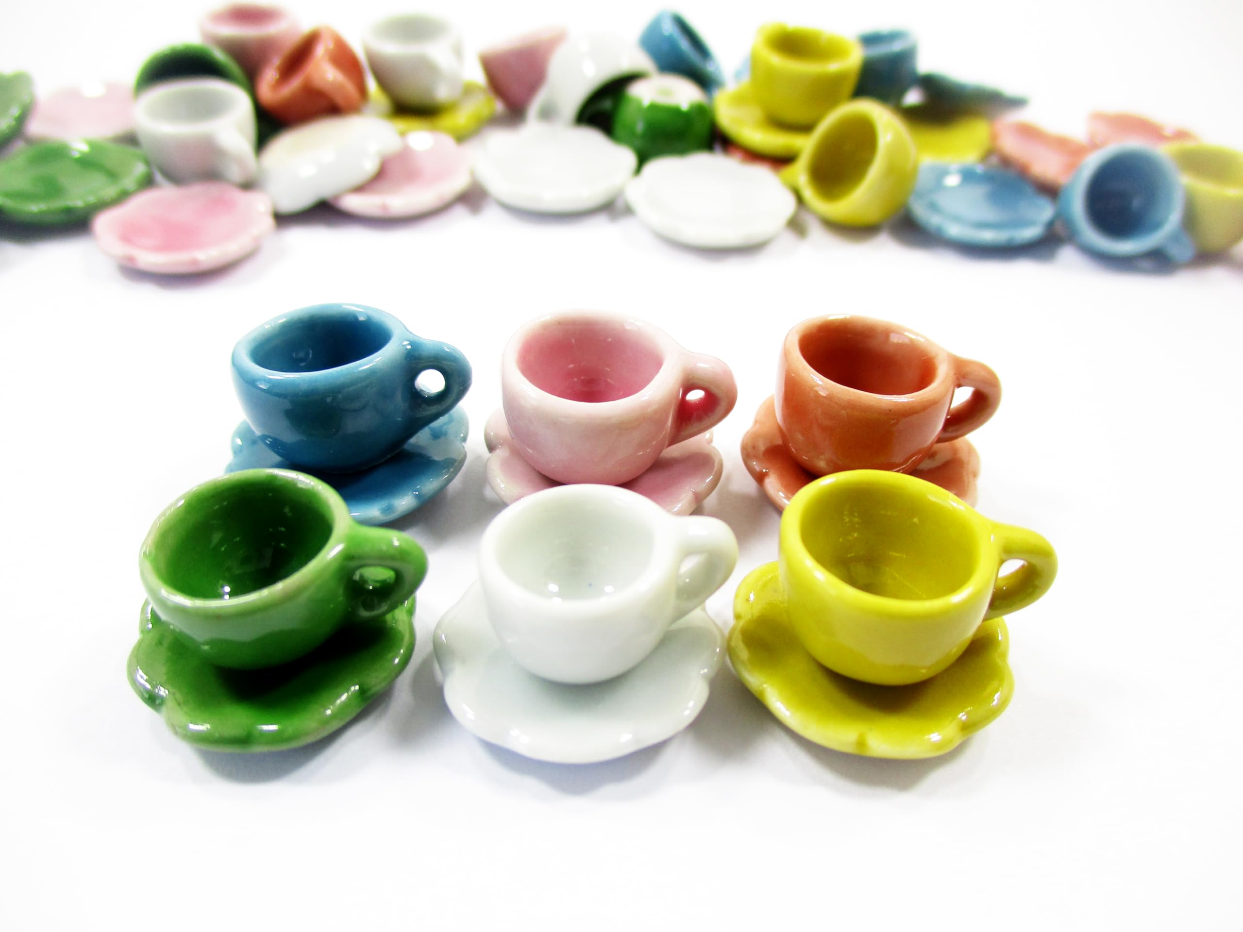 Dollhouse Miniature Ceramic 6/12 Coffee Tea Cup Saucer Scallop Plate #S 1284