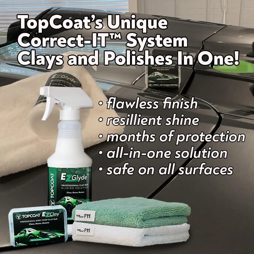 TopCoat® EzClay™ Clay Bar Auto Detailing Kit with EzGlyde™ Clay Lubricant Spray - Remove Contaminants from Hard Surfaces in Seconds - The Only Car Bar You'll Ever Need
