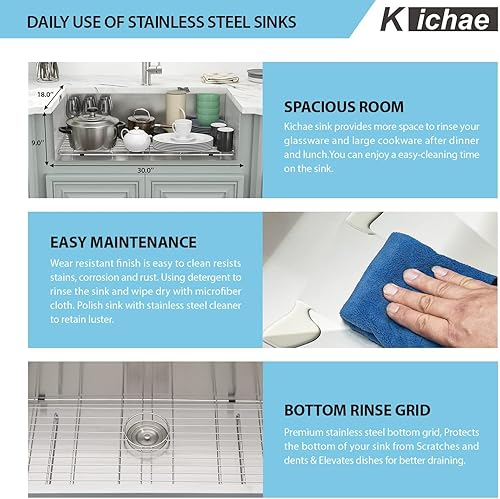 Miniatura 5 de Kichae Fregadero de preparación de barra de 14 x 18 pulgadas de calibre 18 de acero inoxidable profundo de un solo tazón fregadero de cocina RV