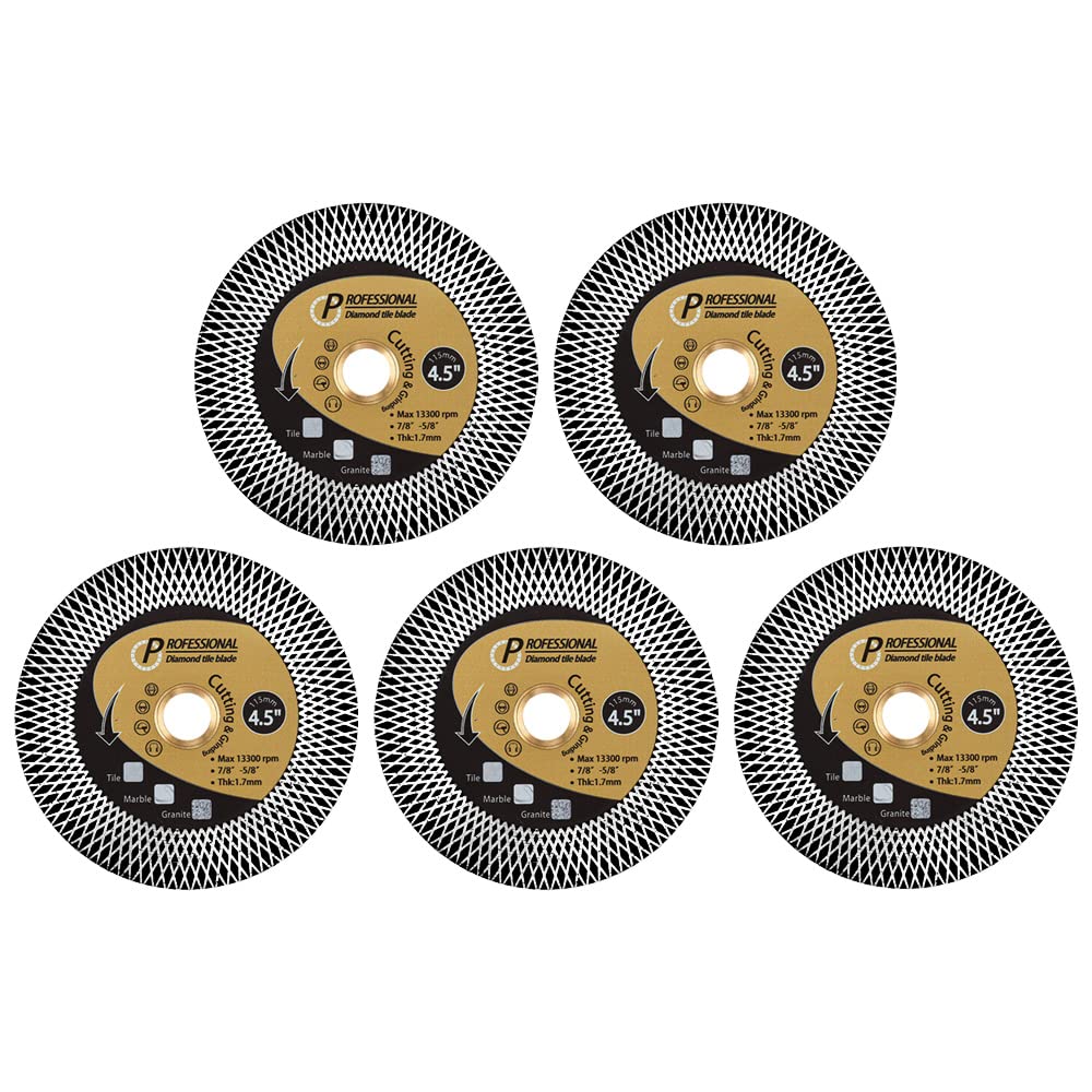 5Pcs/Lot Super Tile Blade 4.5" Diamond Blade for Cutting and Grinding Granite Marble Ceramic Porcelain Tile (4.5inch-5)